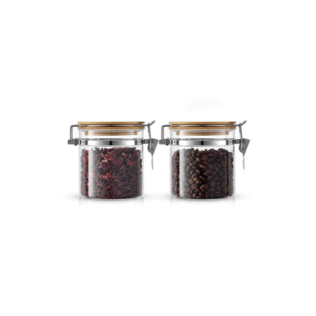 JoyJolt Kitchen Storage Jars with Airtight Bamboo Clamp Lids - 19 oz - Set of 2