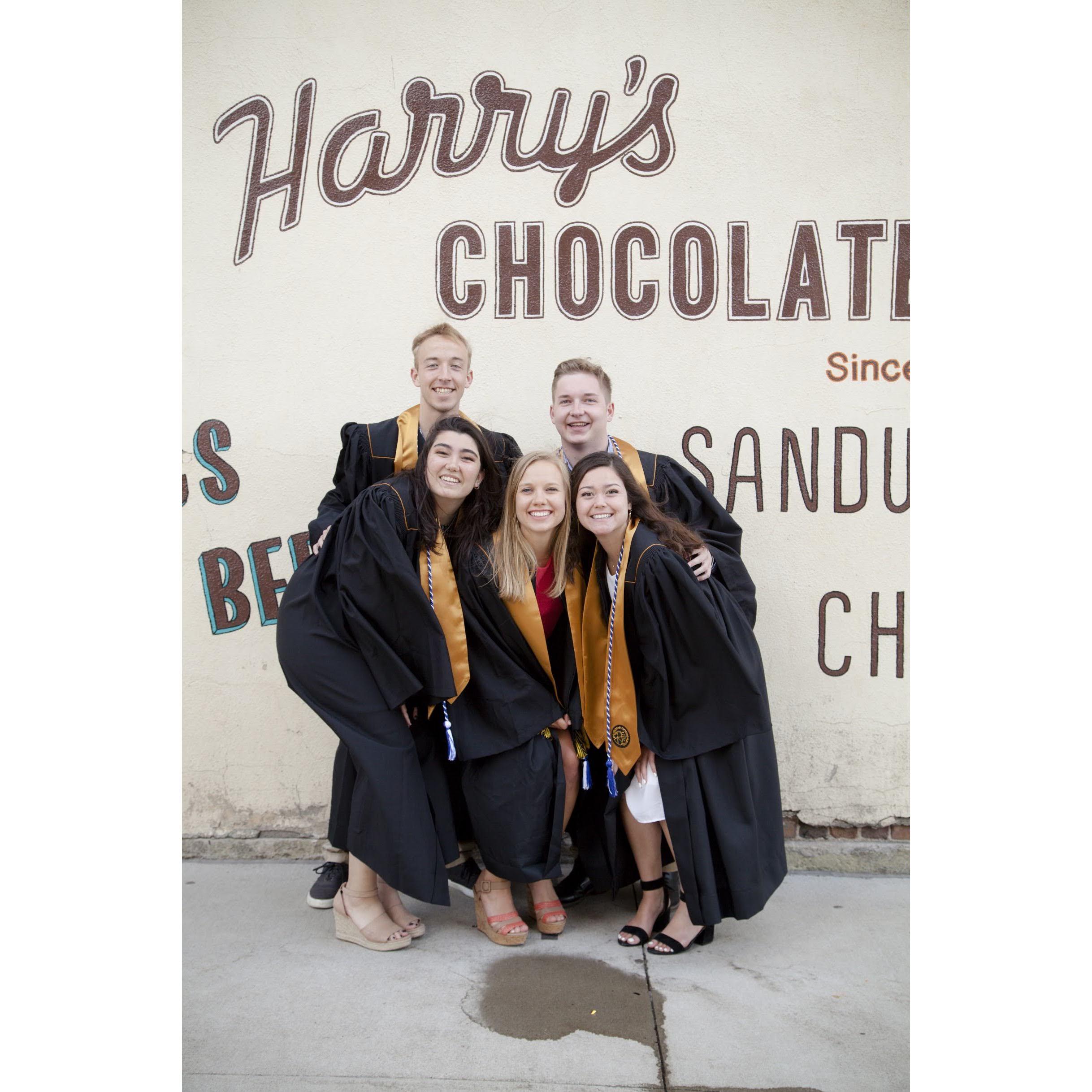 Grad photos with Patrick, Ilayda, and Ania