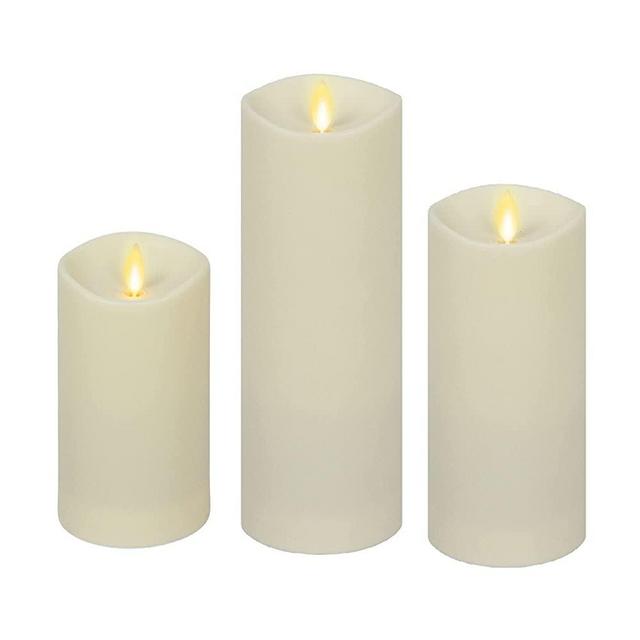 Luminara Bundle Set of 3 Outdoor LED Candle Waterproof IPX4 Moving Flame Pillar - Peral Ivory