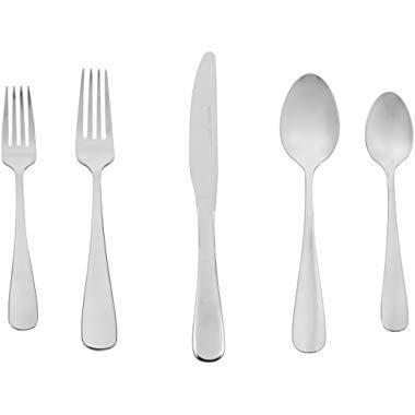 AmazonBasics 20-Piece Stainless Steel Flatware Silverware Set with Round Edge, Service for 4