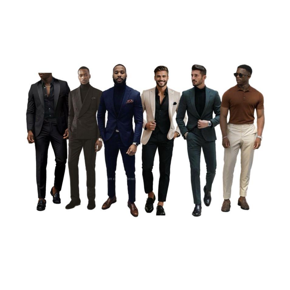 Gentlemen, please adhere to the black-tie dress code: a tuxedo or suit, white dress shirt, bow tie, and dress shoes. Your elegance will enhance our special day. Thank you!