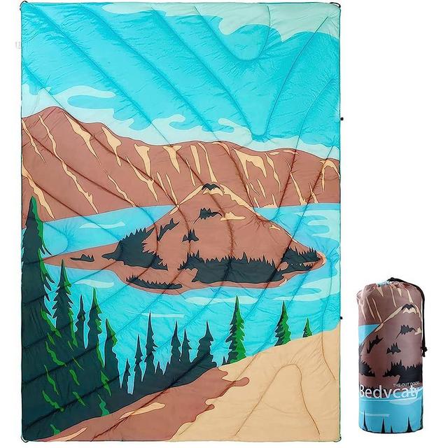 Bedvcaty Camping Blanket, Puffy Waterproof Blanket Windproof Resistant, Packable, for Outdoors, Travel, Beach. (Lake, 78" x 55")