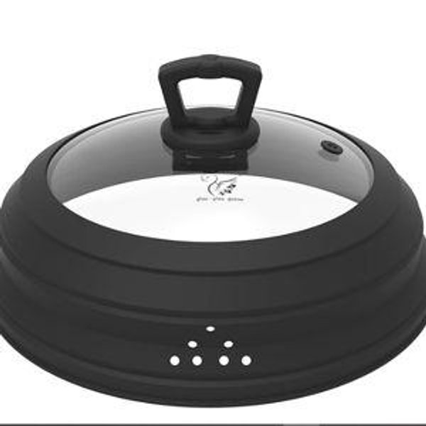 Microwave Splatter Cover Vented Glass Lid with Collapsible Silicone