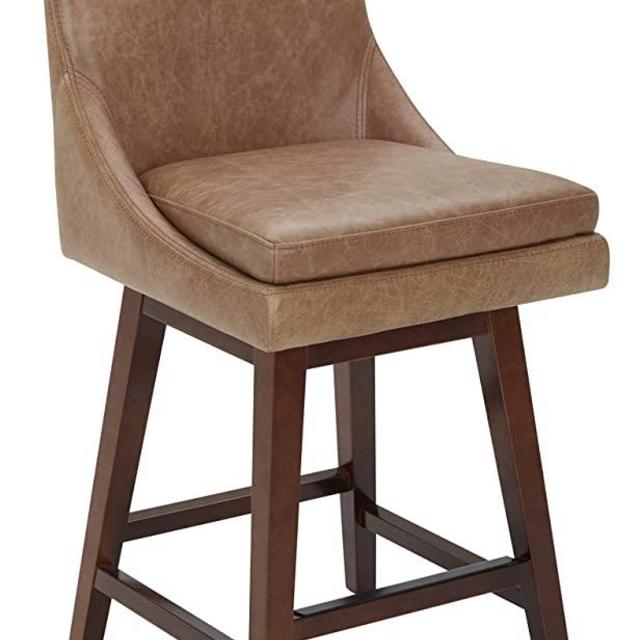 Amazon Brand – Stone & Beam Alaina Contemporary Leather High-Back Swivel Seat Counter Stool, 39"H, Light Brown