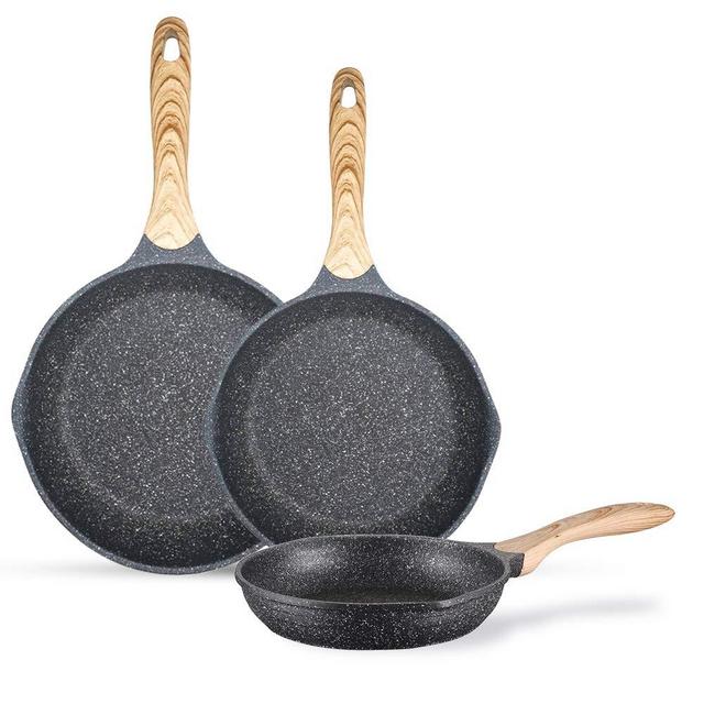 JEETEE Nonstick Pan, Nonstick Stone Frying Pan, Nonstick Omelette Skillet with Soft Touch Handle, 3-Piece Cookware Set -8 Inch-9.5 Inch-11 Inch