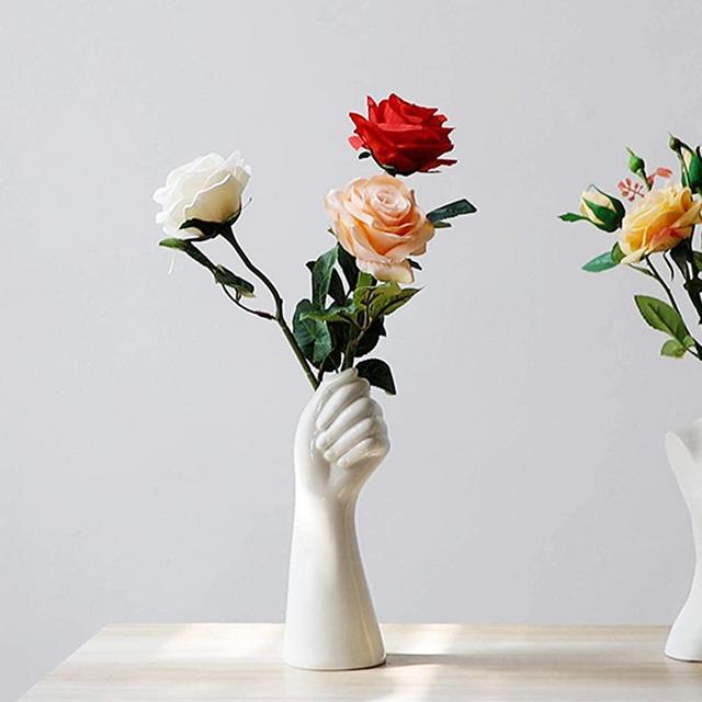 FEIYU BUY Human Body Ceramic Hand Vase 9 Inch Arm Body Shaped Small Flower vase Modern Aesthetic Decorative White Ceramic vases Tabletop White Arm vase for Home Office Decoration