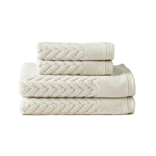 Texere 100% Organic Cotton Cable Jacquard 650 GSM Luxury Towel Sets - Ultra Soft and Absorbent Hotel and Spa Quality (Cable, Birch, 2 Hand & 2 Wash Towels)