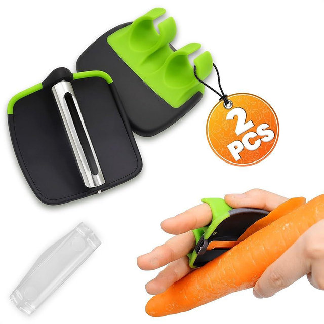 2Pcs Finger Grip Vegetable Peelers for Kitchen - Silicone Palm Peeler with Sharp Double-Sided Blade, Non-Slip Handle, Dishwasher Safe - Versatile for Fruits, Veggies, Potato & Carrot Peeler Tool