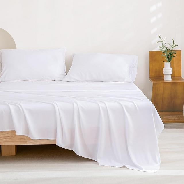Andency White King Sheets Set, 100% Viscose Derived from Bamboo, Cooling King Size Sheets Set, Deep Pocket Up to 16", Silky Soft Bed Sheets, Hotel Luxury Breathable Bedding Sheets & Pillowcases