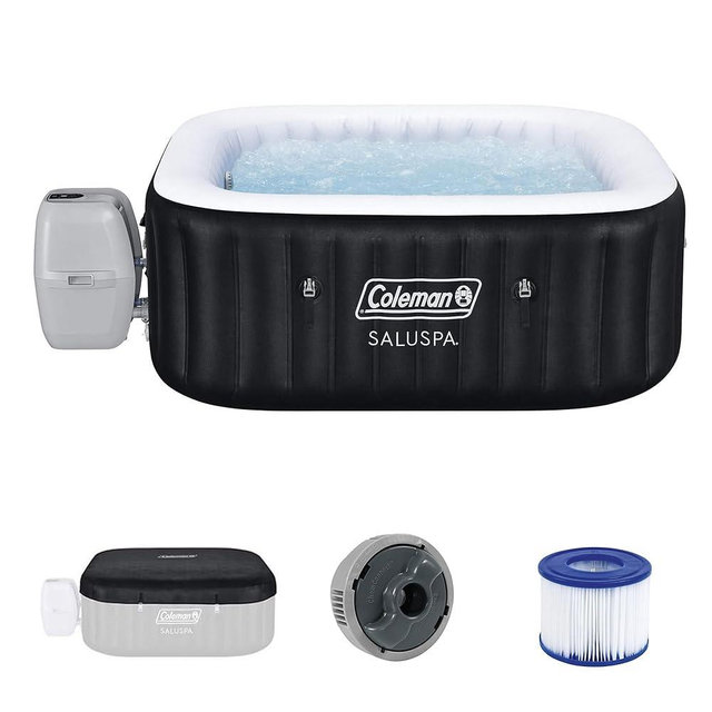 Coleman Hawaii 4 to 6 Person Inflatable Hot Tub, Square Energy-Efficient Portable Outdoor Spa with 140 AirJets, 71" x 28"