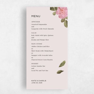 Light Blush, Pink Wedding Menu - Woads
