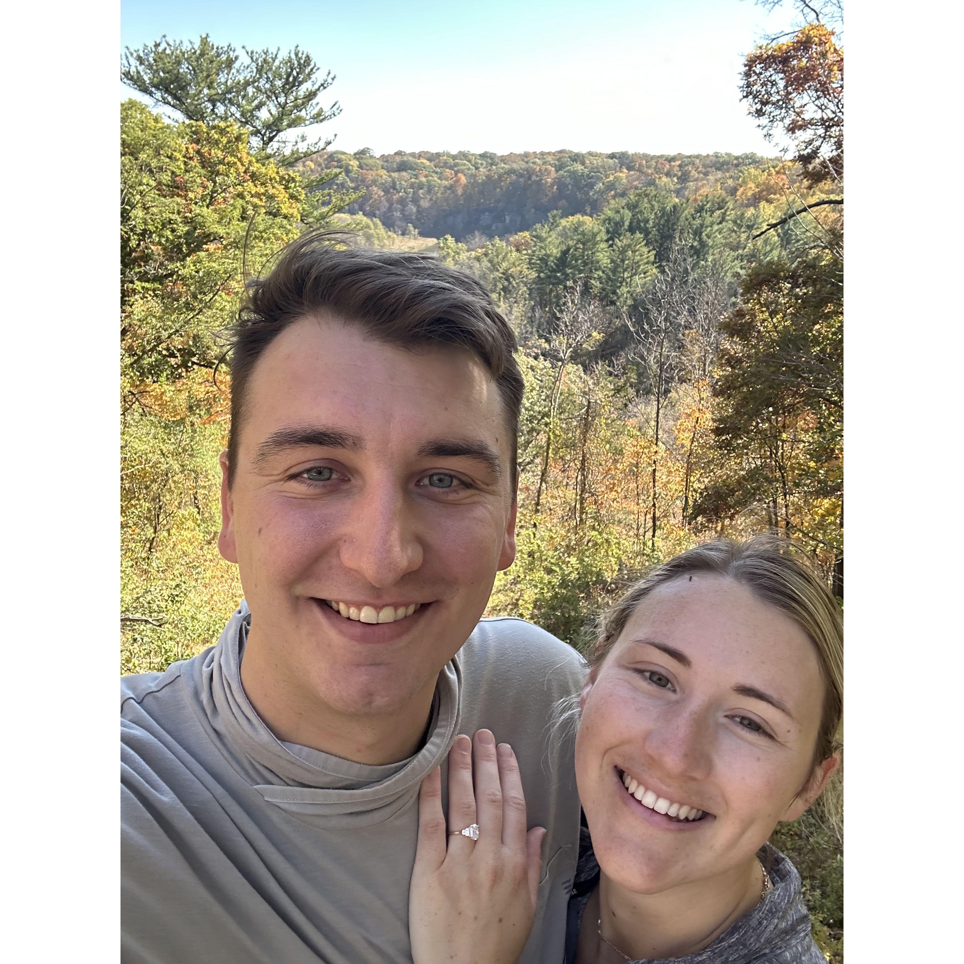 We got engaged at Backbone State Park!! October 2024.