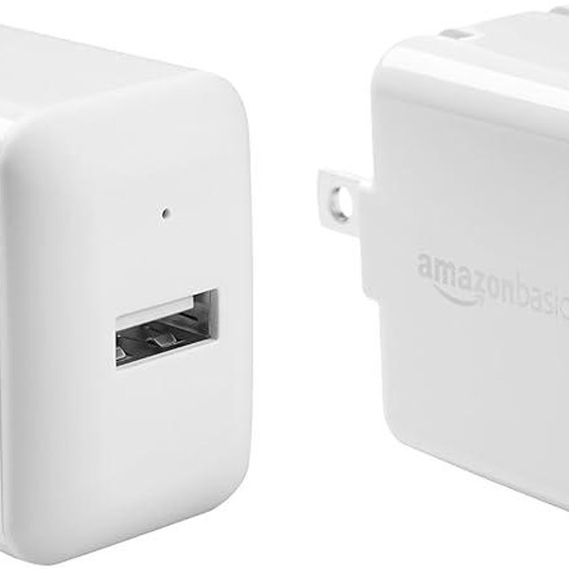 Amazon Basics 12W One Port USB-A Wall Charger (2.4A) for Phones (iPhone 16/15/14/13/12/11/X, Samsung, and more), Pack of 2, White