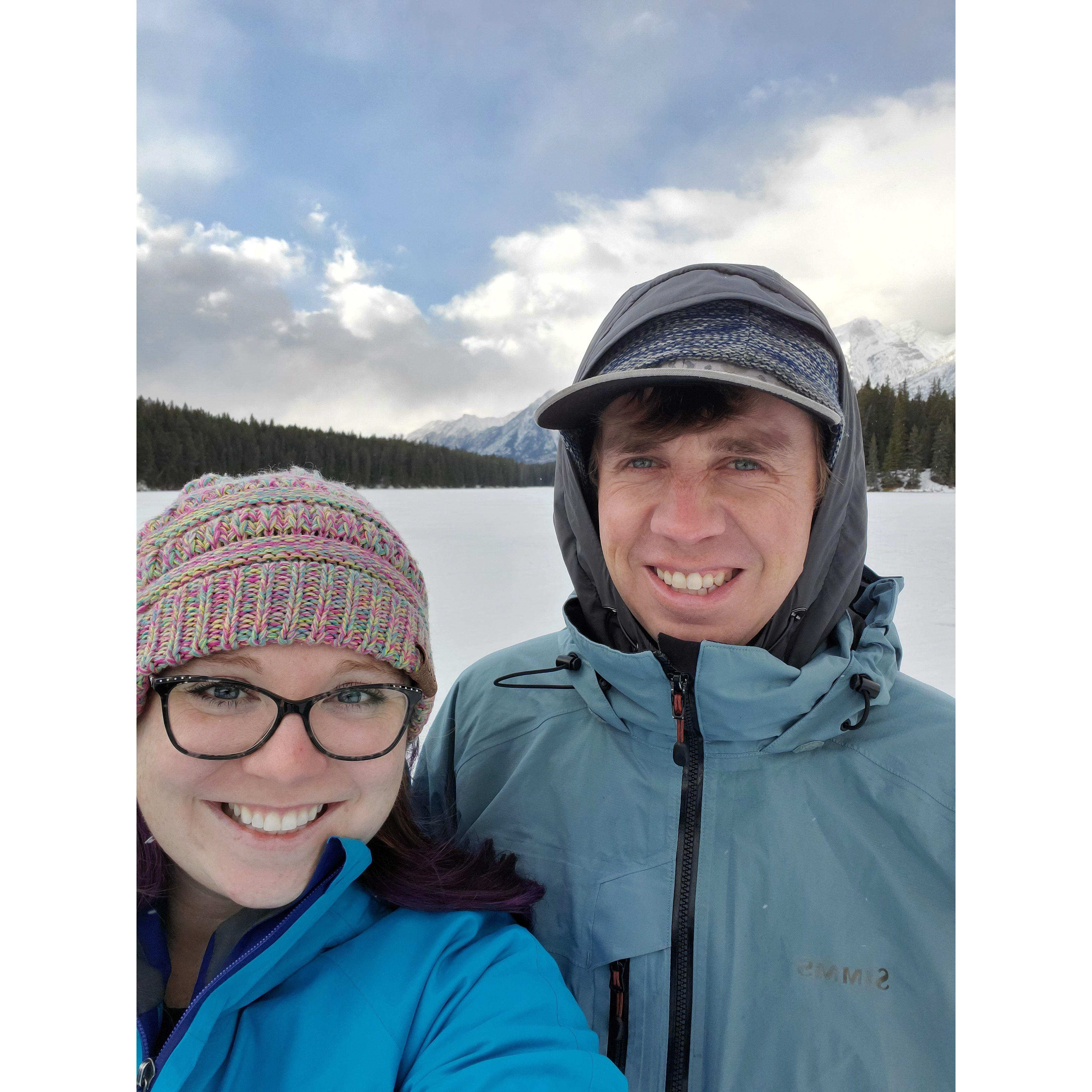 Ice skating on a lake in Canada
