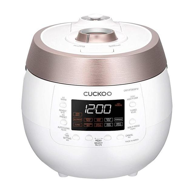 Cuckoo CRP-RT0609FW 6 cup Twin Pressure Plate Rice Cooker & Warmer with High Heat, GABA, Mixed, Scorched, Turbo, Porridge, Baby Food, Steam (Hi/Non Press.) and more, Made in Korea (White)