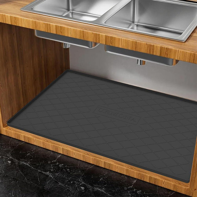 URMONA Under Sink Mat for Kitchen Waterproof, 40" x 22" Silicone Under Sink Mat for Shelf Liner Organizer, Cabinet Sink Protector Under Sink Liner for Bottom Kitchen, Bathroom(Black)