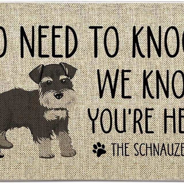 QIONG MENG Dog Door Mat Schnauzer Welcome Doormats No Need to Knock We Know You're Here Entrance Rug Farmhouse Home Kitchen Floor Front Door Mat 17 x 27 Inch for Outdoor Indoor