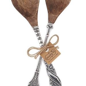 Mud Pie Circa Collection Salad Serving Set Cast Aluminum and Mango Wood