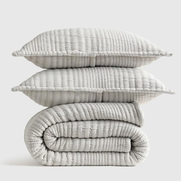 Channel Stitch Coverlet Set - Cloud, King