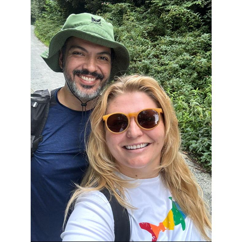 Hiking to our favorite river spot.