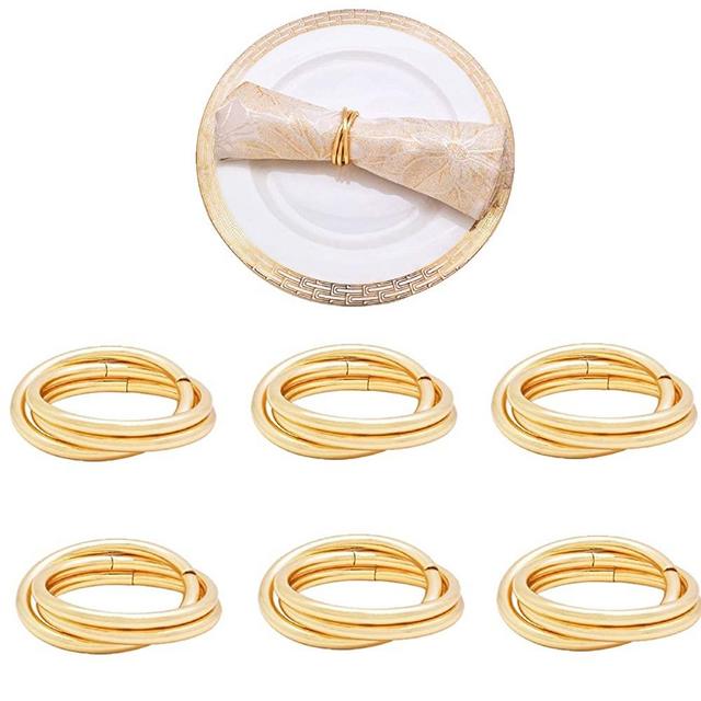 LELEBEAR Set of 6 Metal Napkin Rings Super Clean Smooth Round Napkin Holder Adornment for Family Dinners,Weddings,Holidays,Parties,Christmas,Wedding Decoration or Everyday Use Table Decor - Gold
