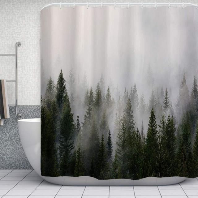 ORTIGIA Misty Forest Shower Curtains,Nature Shower Curtain,Woodland Shower curtain,Fantasy Fog Magic Tree Bath Curtain for Bathroom,Fall Shower Curtain,Waterproof Polyester Fabric-72"Wx72"L-with Hooks
