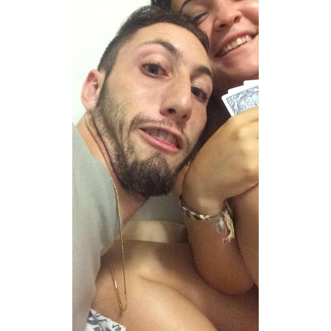 Misha trying to cheat but covering it with a "selfie"