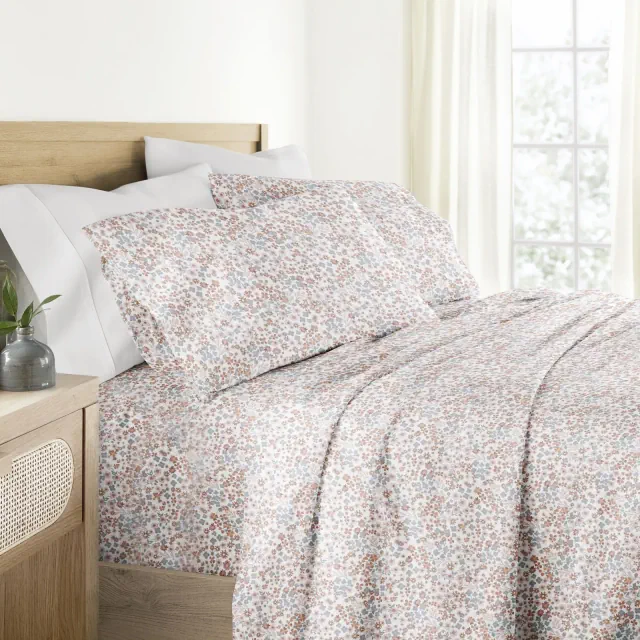 Garden Bloom Long Staple Cotton Sheet Set – 300 Thread Count, Washed & Brushed for Ultimate Comfort - Becky Cameron, Honey, King