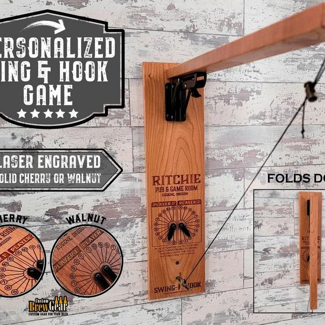 Folding Wall Mount Ring and Hook Game-Solid Cherry or Walnut Edition | Personalized Game | Custom Pub Game | Bimini Game | Family Game