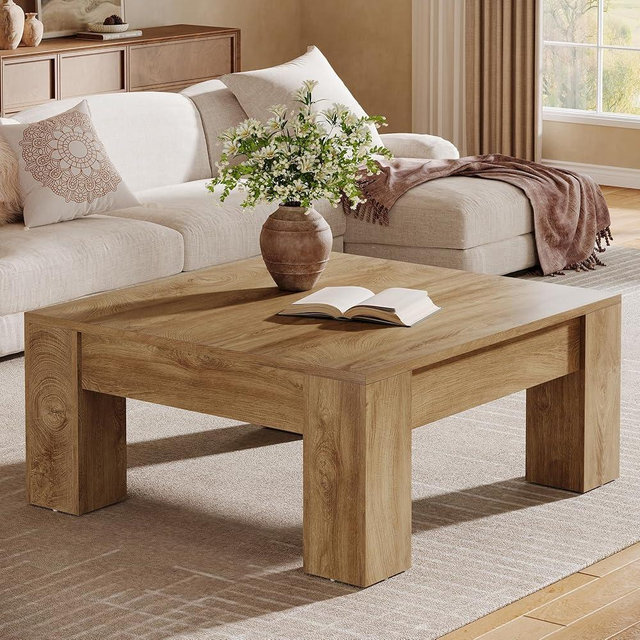 Tribesigns Farmhouse Square Coffee Table, 39-Inch Wooden Coffee Table with Sturdy Legs, Rustic Accent Center Table for Living Room, Easy Assembly, Light Brown