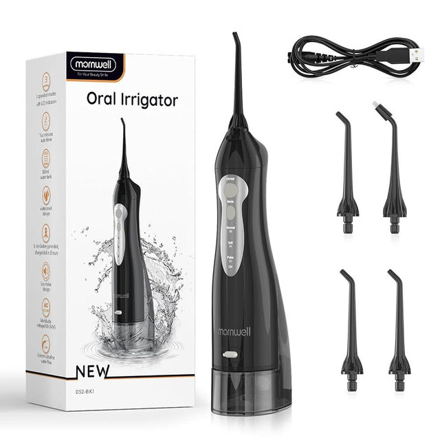 Water Flosser, Mornwell Water Flossers for Teeth - 330ML Tank USB Rechargeable Dental Flosser, IPX7 Waterproof 3 Modes & 4 Jet Tips Portable Dental Oral Irrigator,Professional Water Flosser