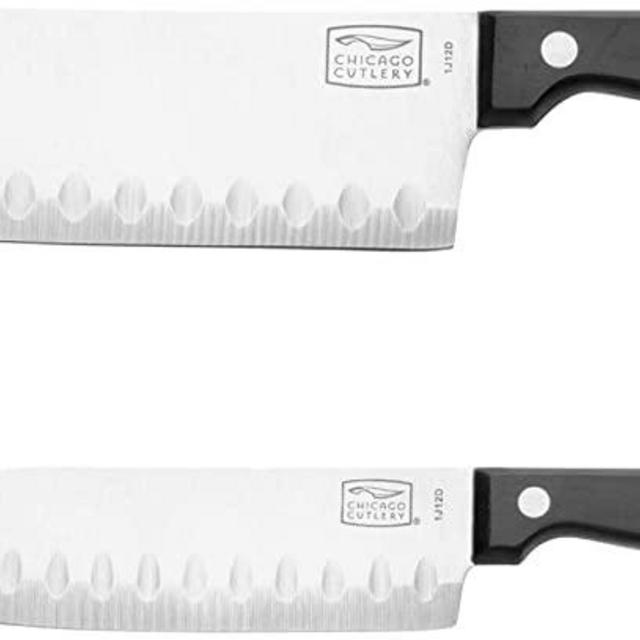 Chicago Cutlery 2-Piece Stainless Steel Triple Rivet Polymer Handles Essentials Partoku/ Santoku Set, Black