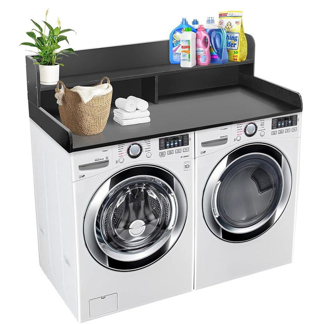 Royxen Laundry Countertop with Storage Universal Fit, Washer and Dryer Countertop with Shelf, Laundry Room Storage, 2-Tier Shelf (Black)
