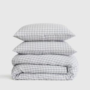 European Linen Gingham Duvet Cover Set in Blue Fog