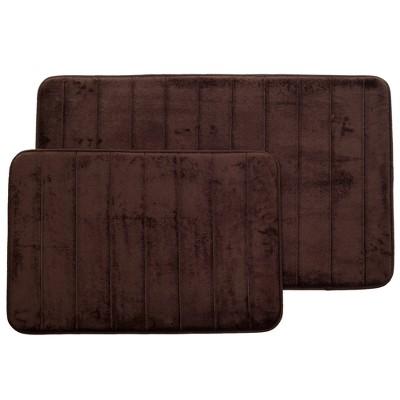 Stripe Memory Foam Striped Bath Mat Set 2pc Chocolate - Yorkshire Home