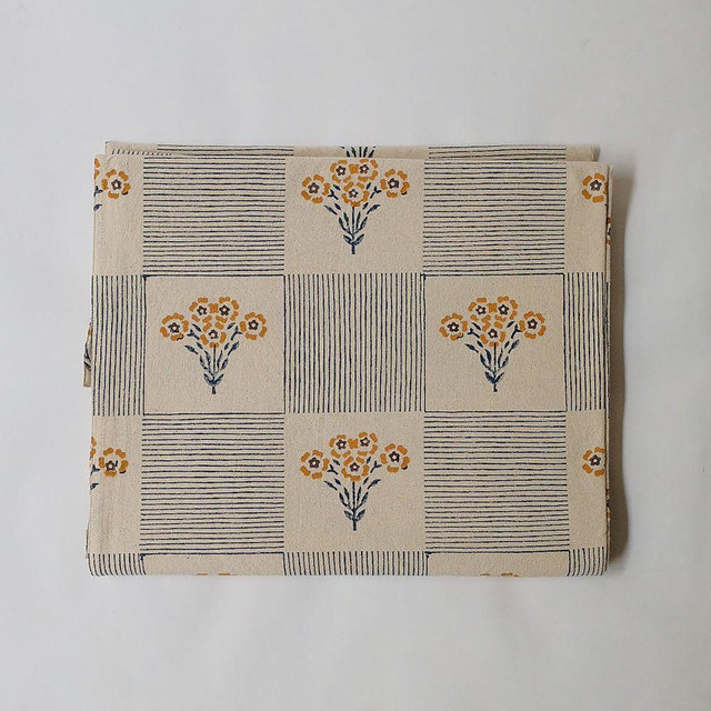 Shreya Hand Block-Printed Cotton Tablecloth, Blue
