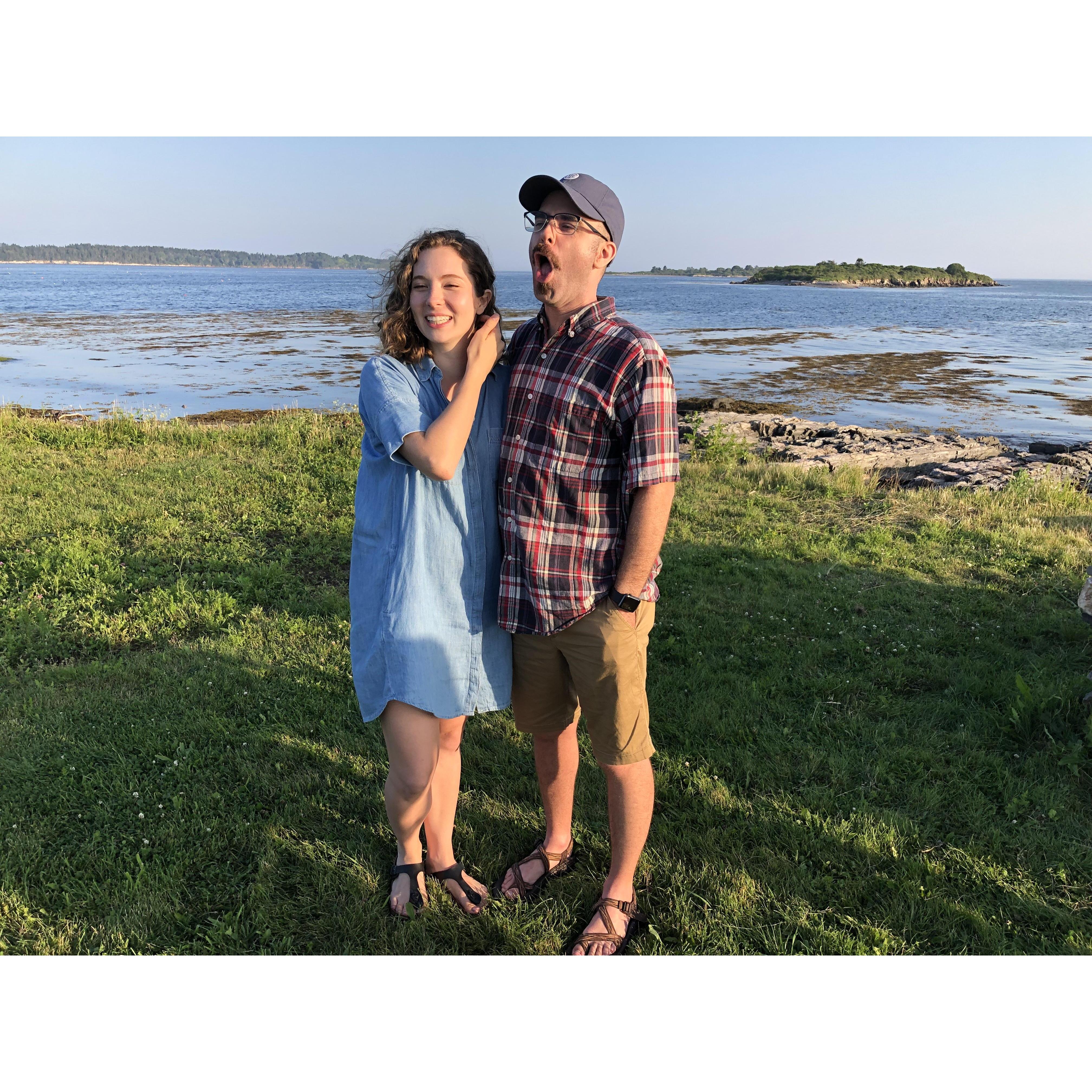 This is a typical photo shoot for us.
Drue makes a face, Arden laughs at Drue.
(Maine, 2019)