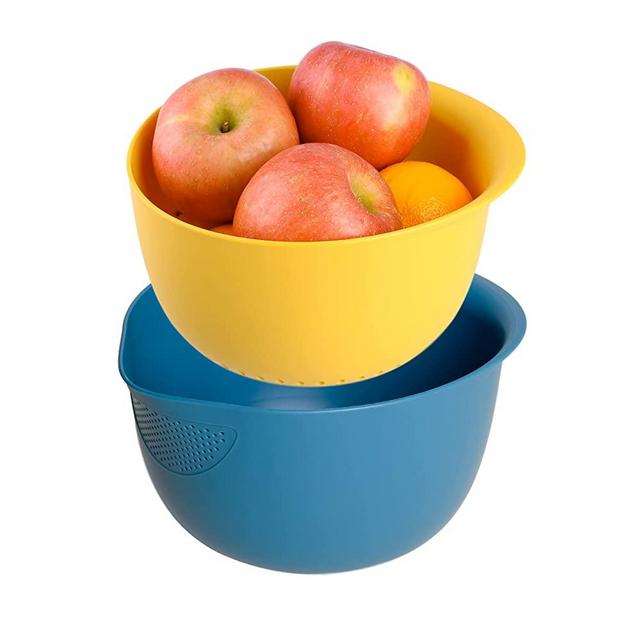 BLUE GINKGO Rice Strainer and Kitchen Colander Set - Strain Rice, Quinoa and Small Grains - Soak, Wash and Drain Vegetables and Fruit - (4 Quart Bowl) Teal Blue and Sunburst