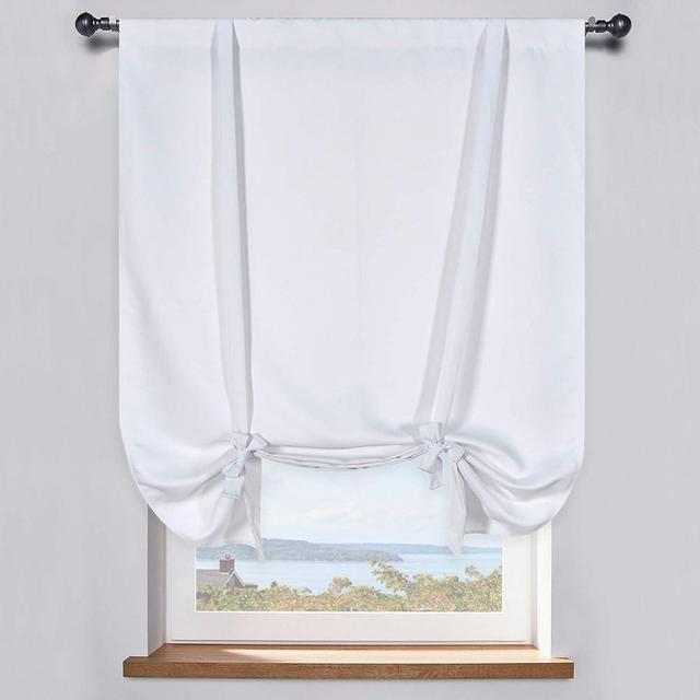 DONREN Pure White Balloon Shades Room Darkening Curtain - Adjustable Thermal Insulated Tie Up Curtain Panel for Bathroom (42 W x 63 inches Long,1 Panel)