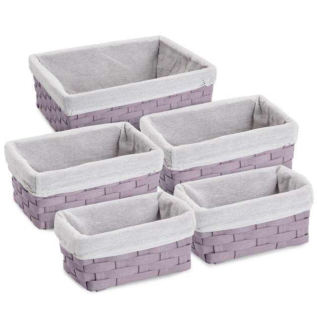 Juvale 5 Piece Set Woven Nesting Storage Baskets, Decorative Wicker Bins for Organizing, Lavender, 3 Sizes
