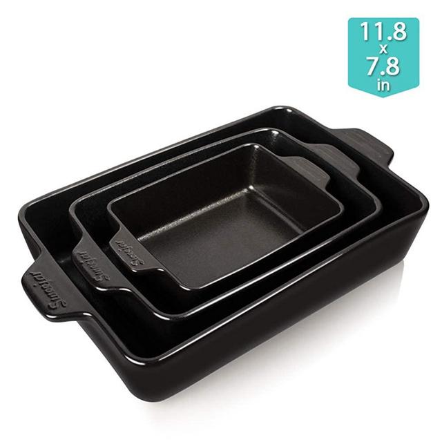 SWEEJAR Ceramic Bakeware Set, Rectangular Baking Dish Lasagna Pans for Cooking, Kitchen, Cake Dinner, Banquet and Daily Use, 11.8 x 7.8 x 2.75 Inches of Baking Pans (Black)