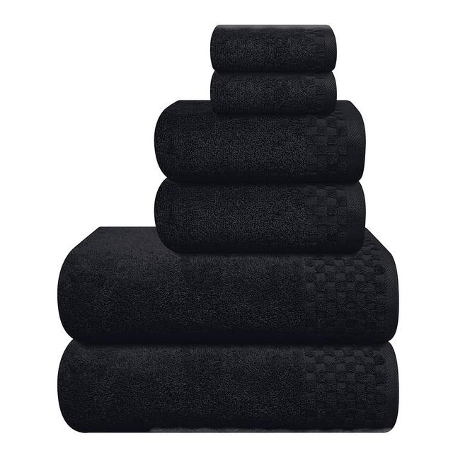 MyOwn Premium Cotton 6 Pack Towel Set for Bathroom, Contains 2 Bath Towels 28x55 inch, 2 Hand Towels 16x24 inch & 2 Wash Coths 12x12 inch, Ideal Everyday use, Compact & Lightweight - Black
