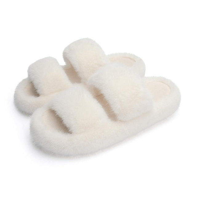 Chantomoo Women's Slippers Memory Foam Slippers for Women Fuzzy Comfy Faux Fur House Furry Indoor Open Two Bands Gift Slippers