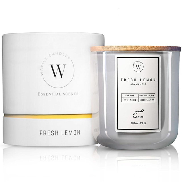 Waxily Lemon Soy Candle | Non Toxic Candles | Aromatherapy, Long Lasting, Glass Essential Oil Candle | Odor Eliminating Citrus for Kitchen, Luxury Gift, Home Decor, Natural, Fresh Scent | 12oz