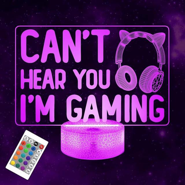 Gifts for Gamers, YuanDian Can't Hear You I'm Gaming Night Light, Funny 3D Illusion Lamp 16 Colors Changing Touch & Remote Control for Men Girls Teenagers and Kids