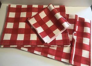 Picnic Red Check Table Placemats Napkins Runner Set