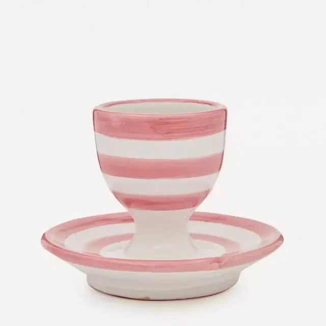 Striped Egg Holder with Saucer