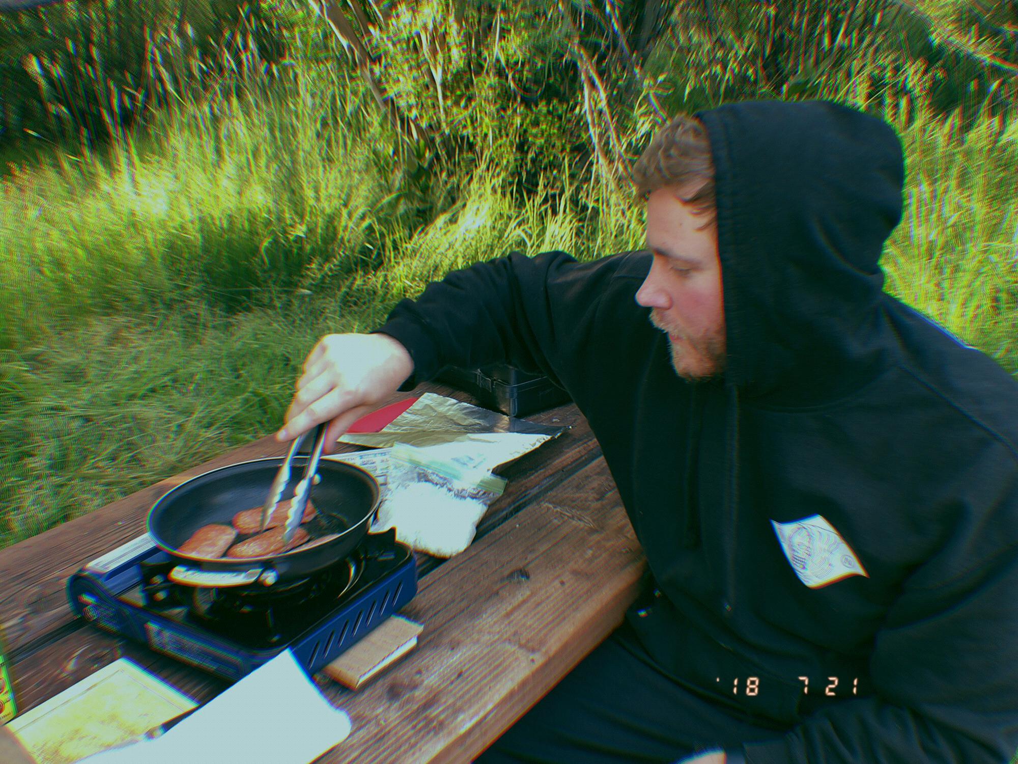 Went camping together for the first time and woke up because Teddy was cooking my favorite breakfast; spam egg and rice