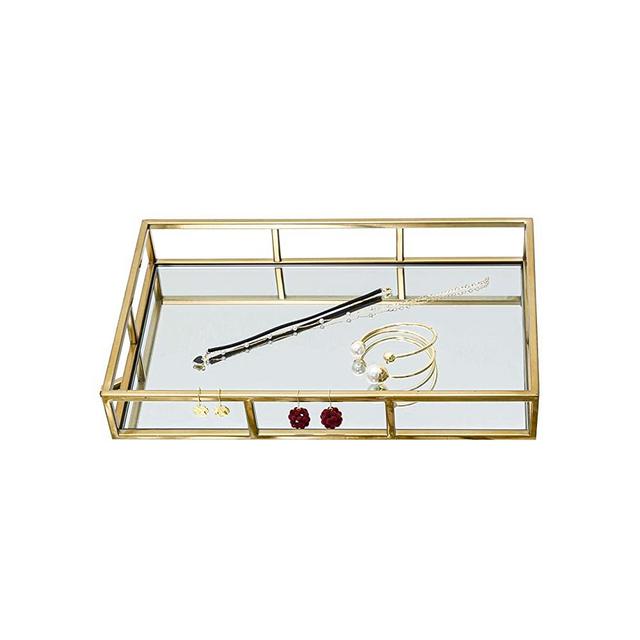 Gold Decorative Mirror Vanity Makeup Trays, Perfume Jewelry Organizer for Dressing Room, Bathroom, Bedroom Display