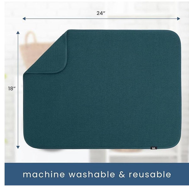 S&T INC. Dish Drying Mat XL, 18” x 24”, Absorbent Microfiber Kitchen Counter Mat, Dish Drying Pad for Dishes, Utensils, Pots and Pans, Extra Large, Tapestry Blue